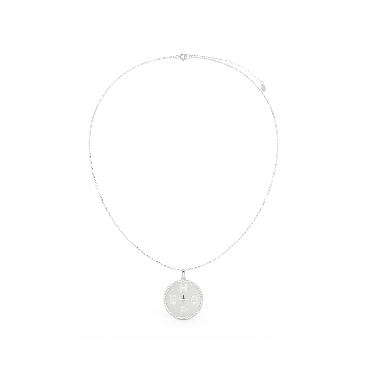 Rhodium Plated Personal Story Medallion Necklace – Lucky Symbol & Engravable AW24N001R