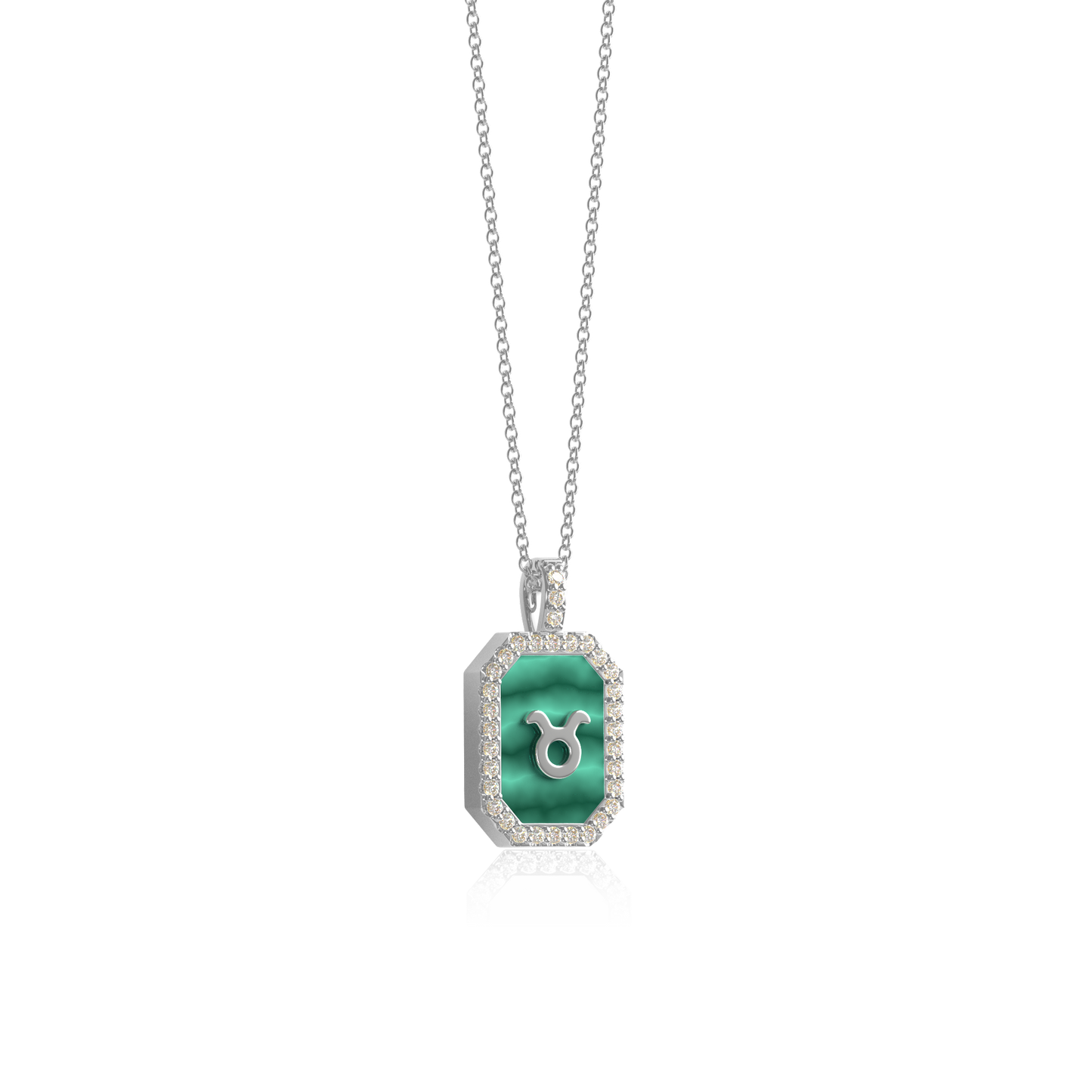 Rhodium Plated Malachite Zodiac & Initial Necklace – OctagonAW24N004R