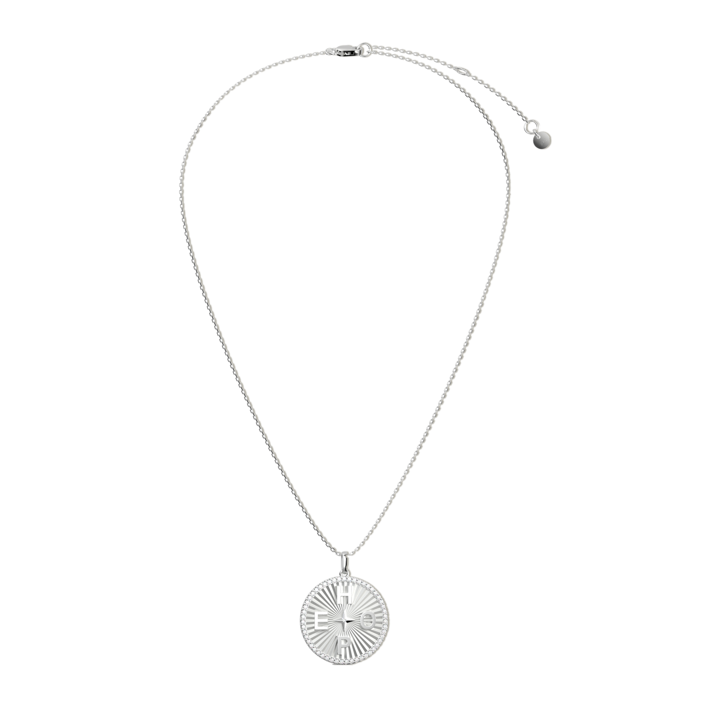 Rhodium Plated Personal Story Medallion Necklace – Lucky Symbol & Engravable(Pleated)AW24N007B