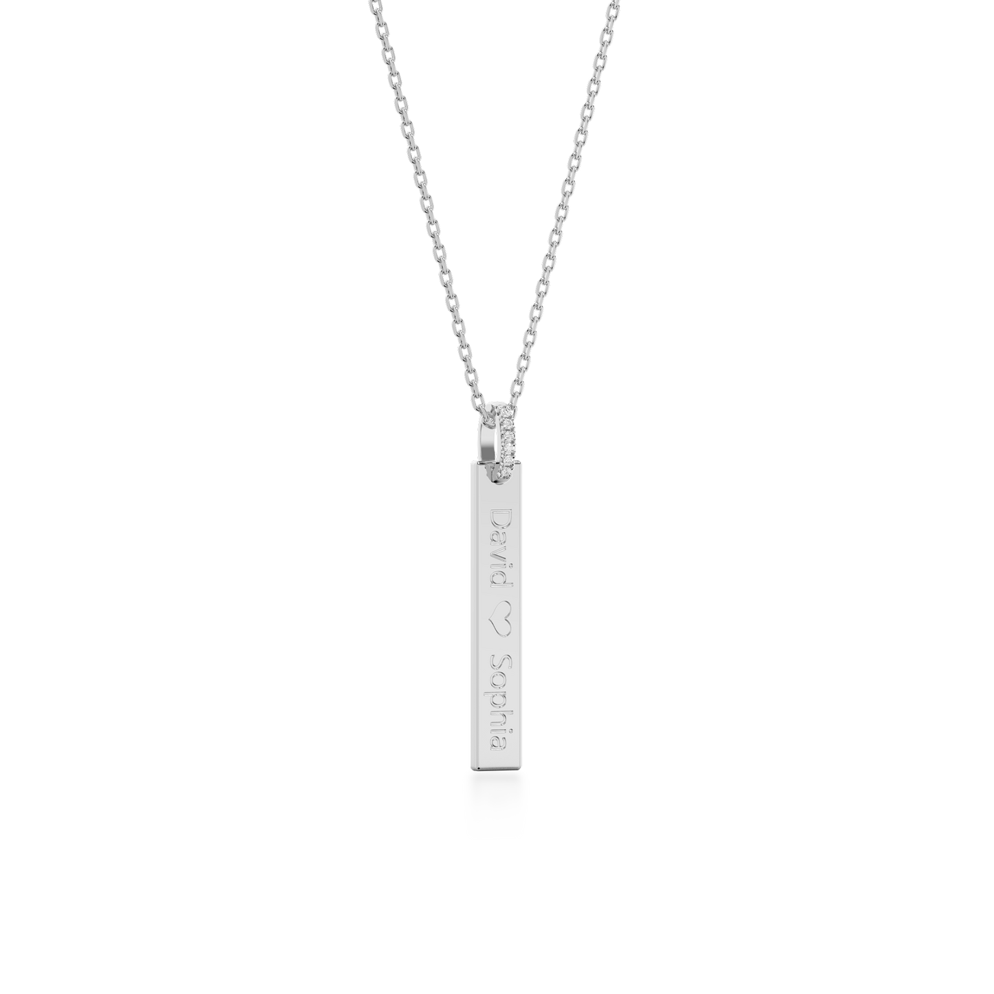 Rhodium Plated Silver Long Rectangle Engravable Necklace SS25N001W