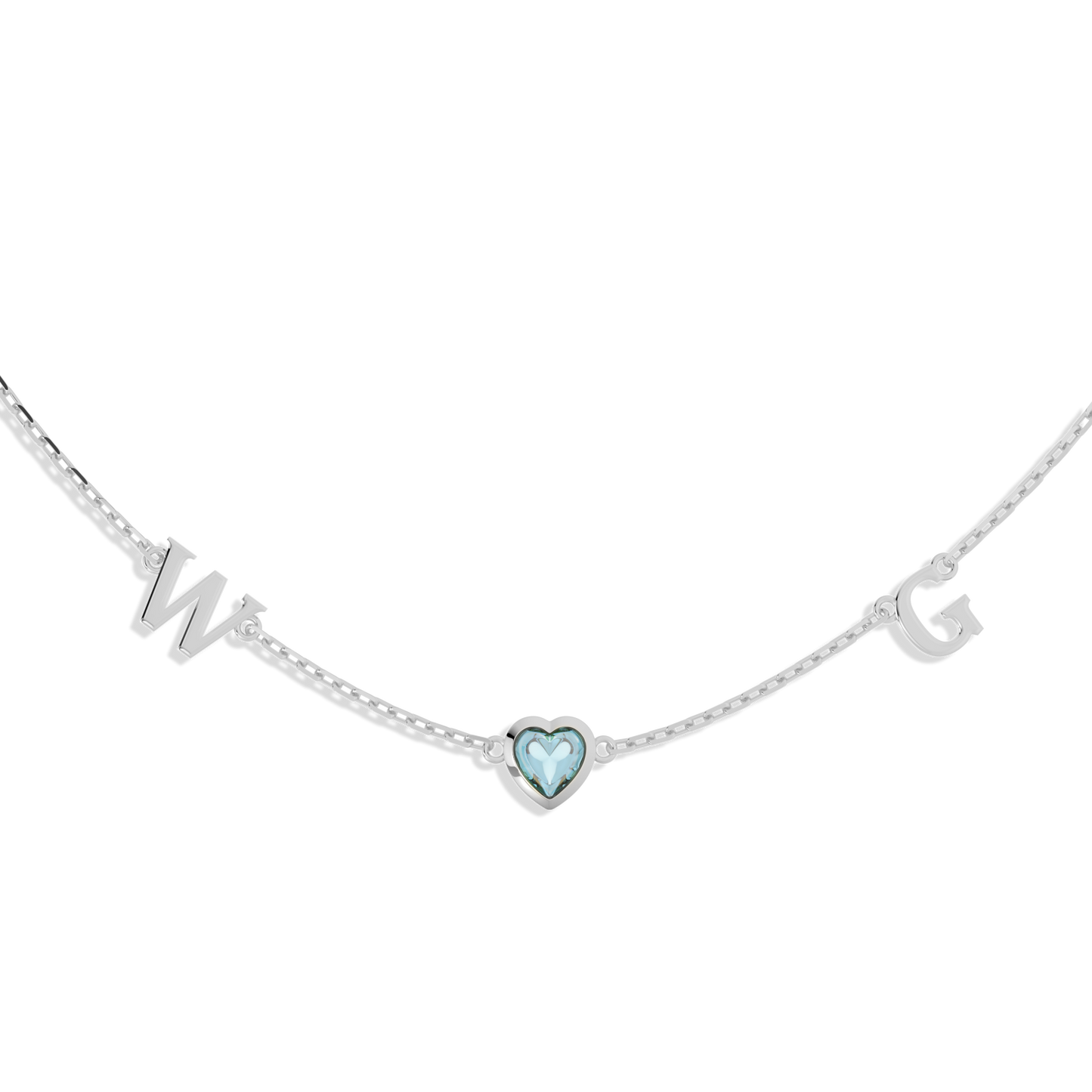 Rhodium March HeartLink Birthstone Necklace SN022R
