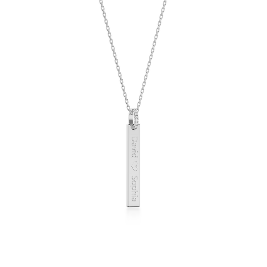 Rhodium Plated Long Rectangle Engravable Necklace SS25N001W