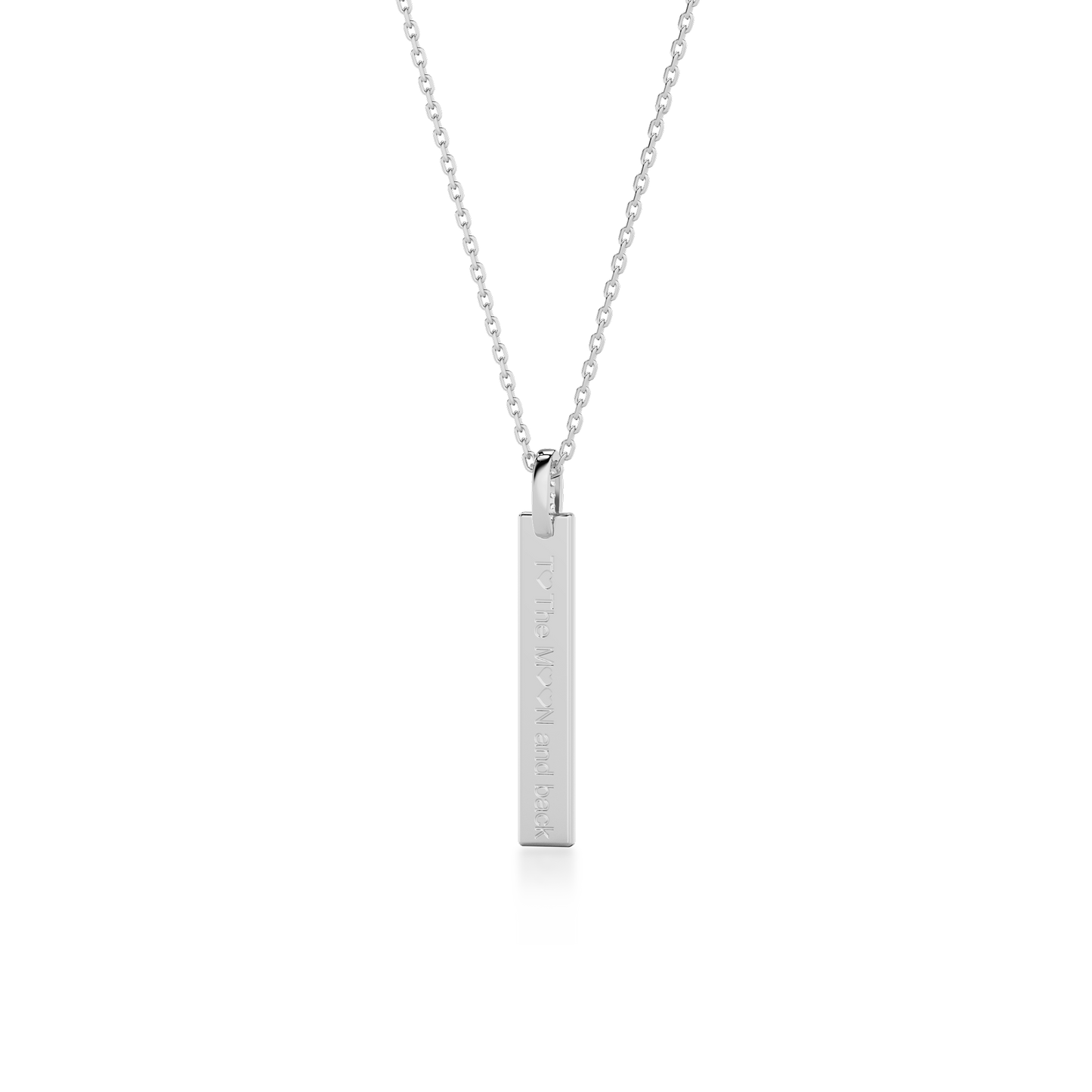Rhodium Plated Silver Long Rectangle Engravable Necklace SS25N001W
