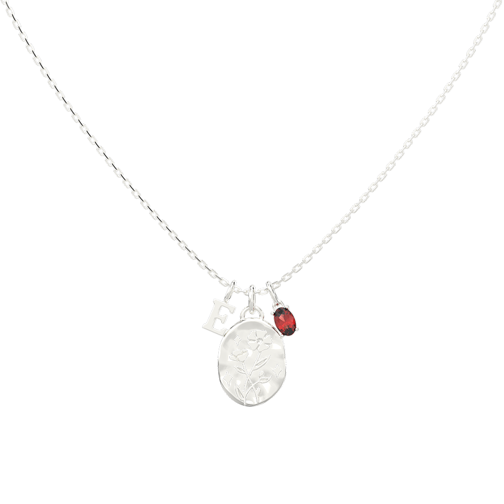 January Carnation & Garnet Initial Necklace