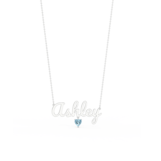 Rhodium Plated Heart Birthstone Name Necklace SN001R