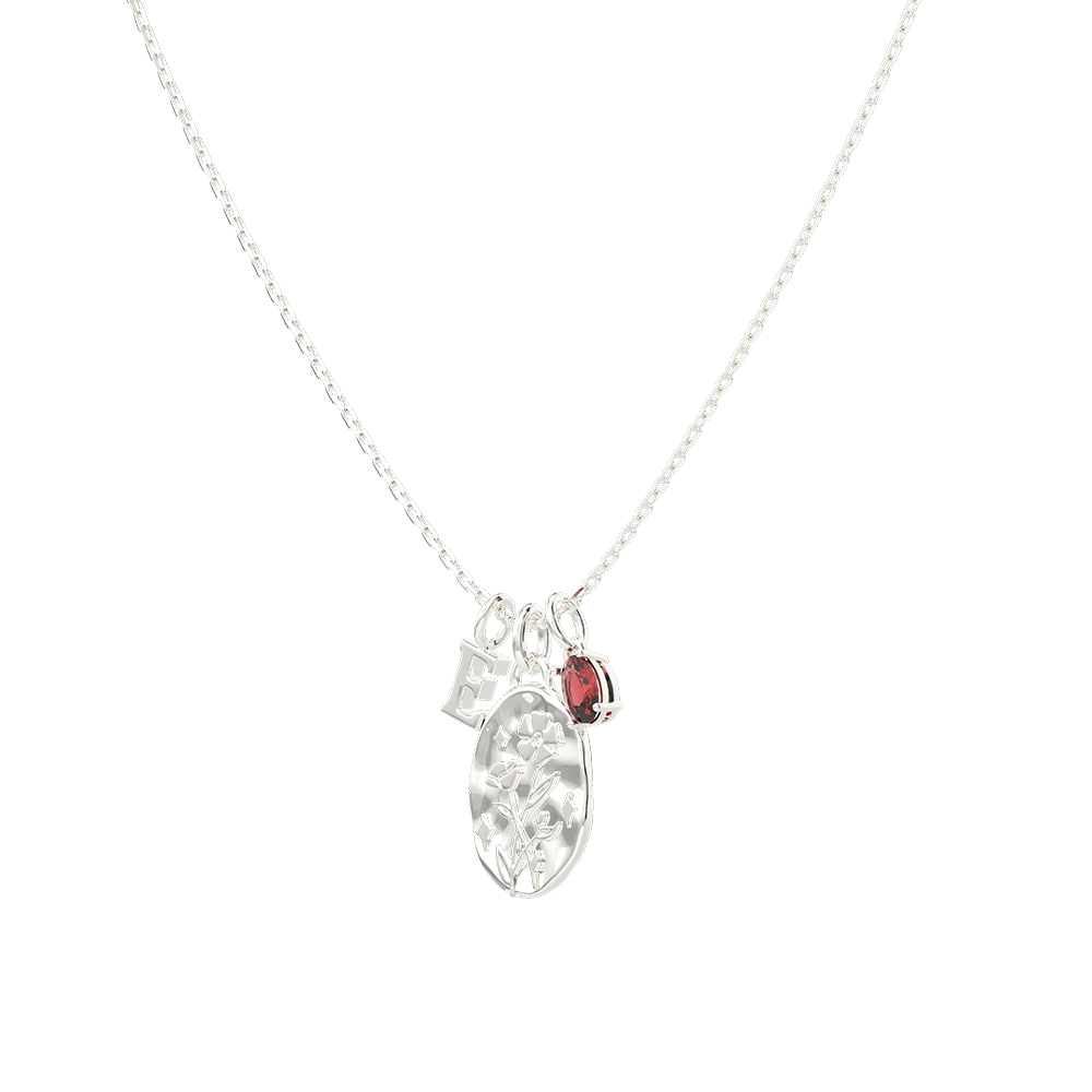 January Carnation & Garnet Initial Necklace