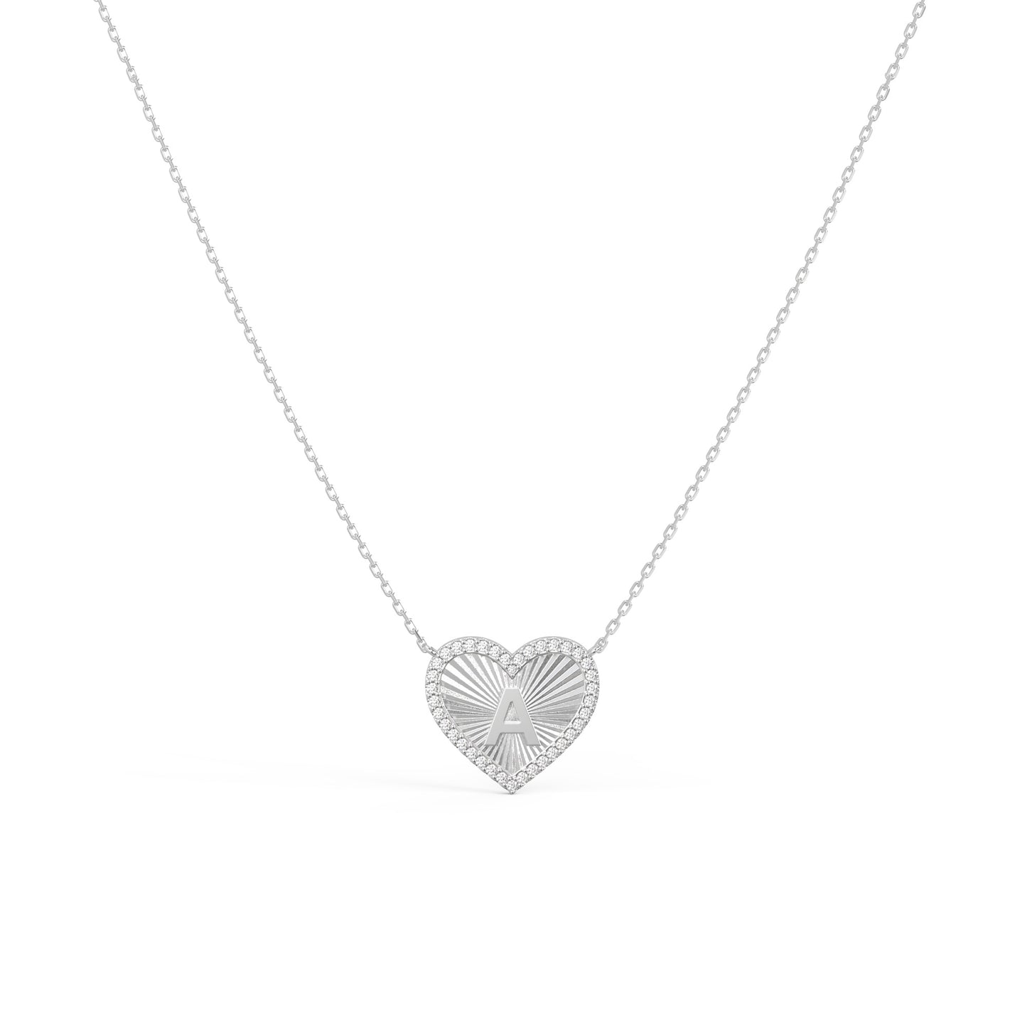 Rhodium Plated Heart Initial Necklace（Pleated）AW24N008B