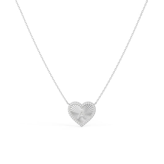 Rhodium Plated Heart Initial Necklace（Pleated）AW24N008B