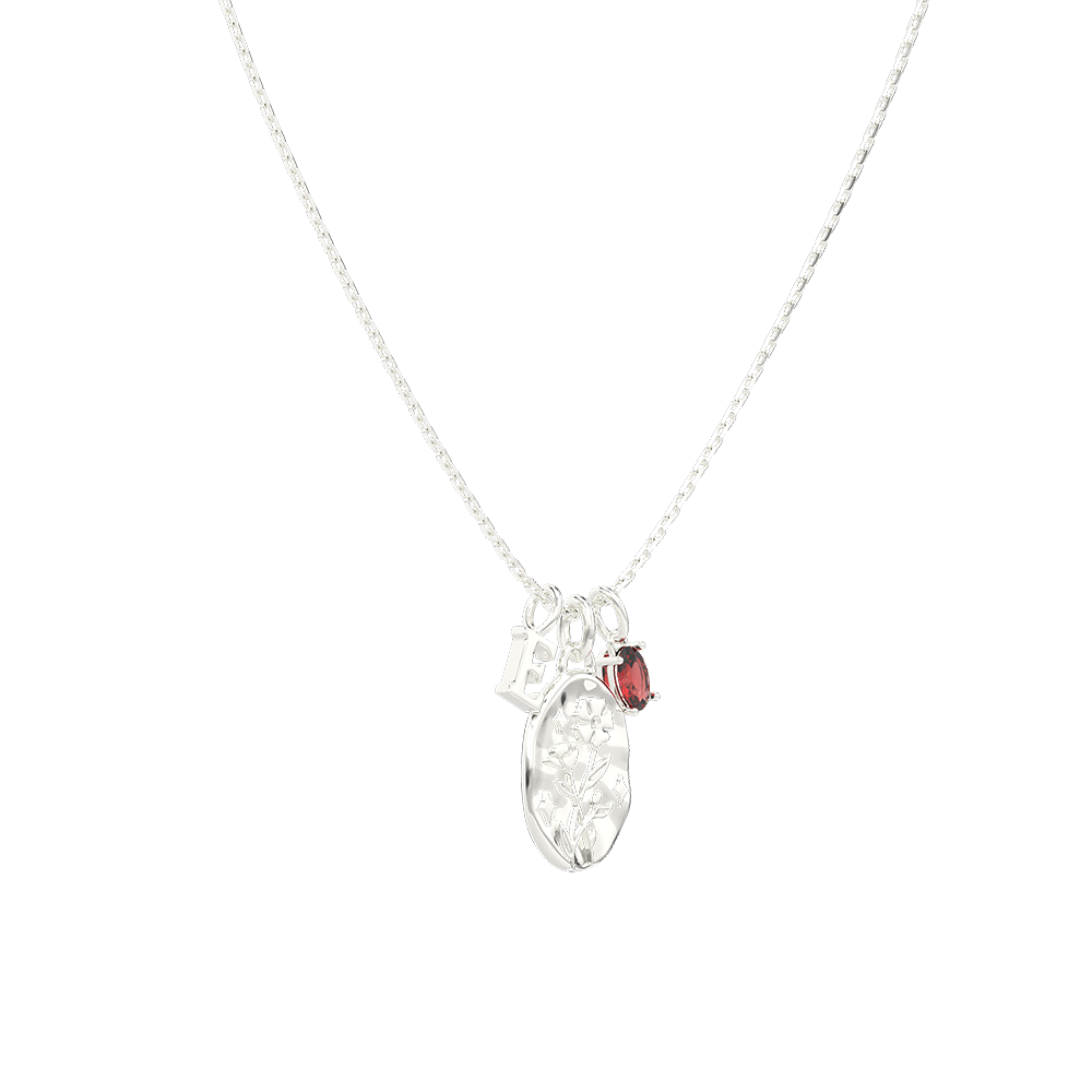 January Carnation & Garnet Initial Necklace