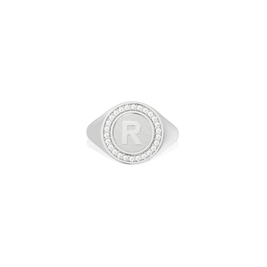 Rhodium Plated Silver Monogram Initial Ring SS25R001R