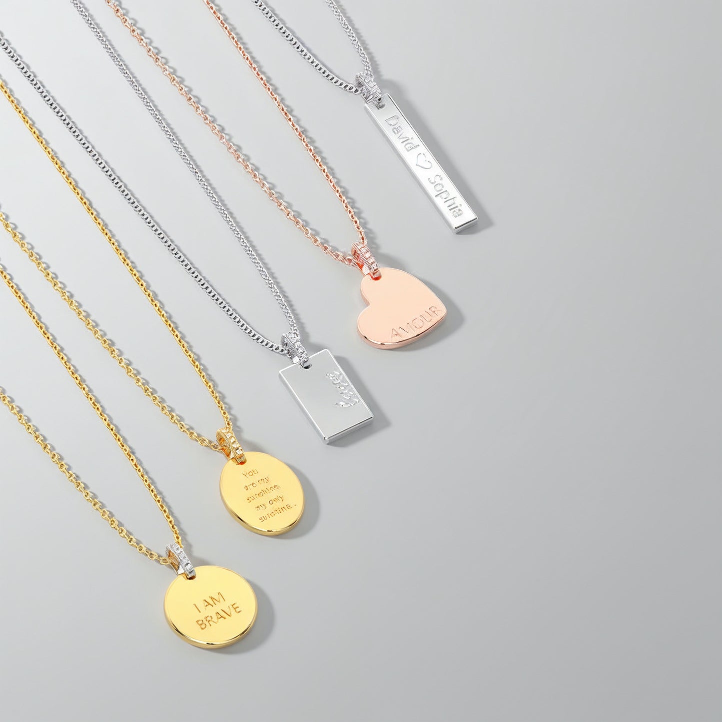 Rhodium Plated Silver Long Rectangle Engravable Necklace SS25N001W