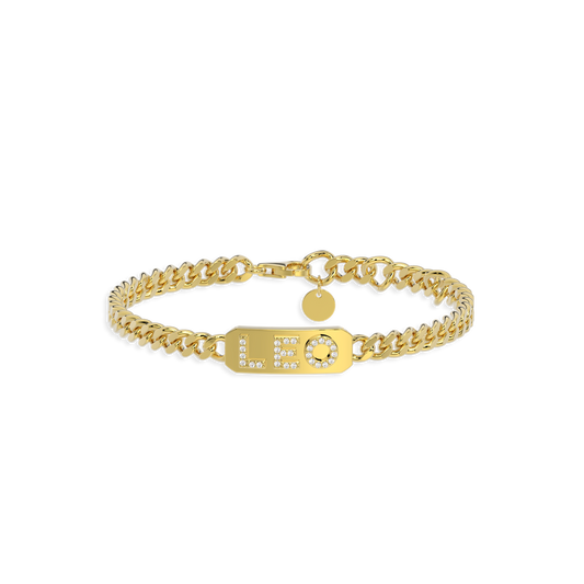 18k Gold Plated ID Bar Pavé Letter ID Bar Curb Chain Bracelet His & Hers ID  Bar AW24B001G