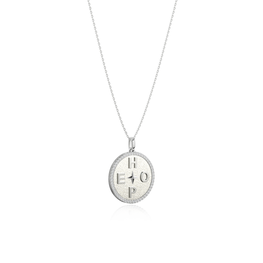 Rhodium Plated Personal Story Medallion Necklace – Lucky Symbol & Engravable AW24N001R