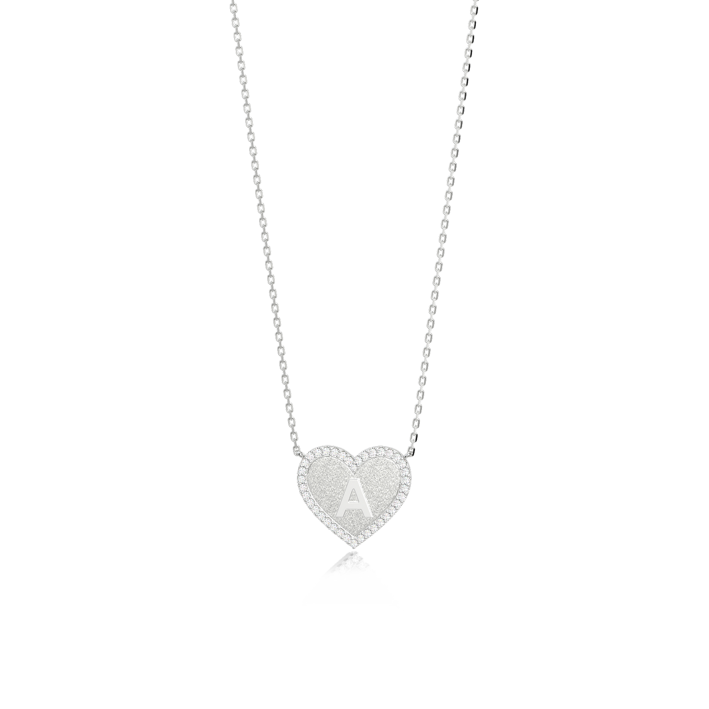 Rhodium Plated Heart Initial Necklace AW24N003R