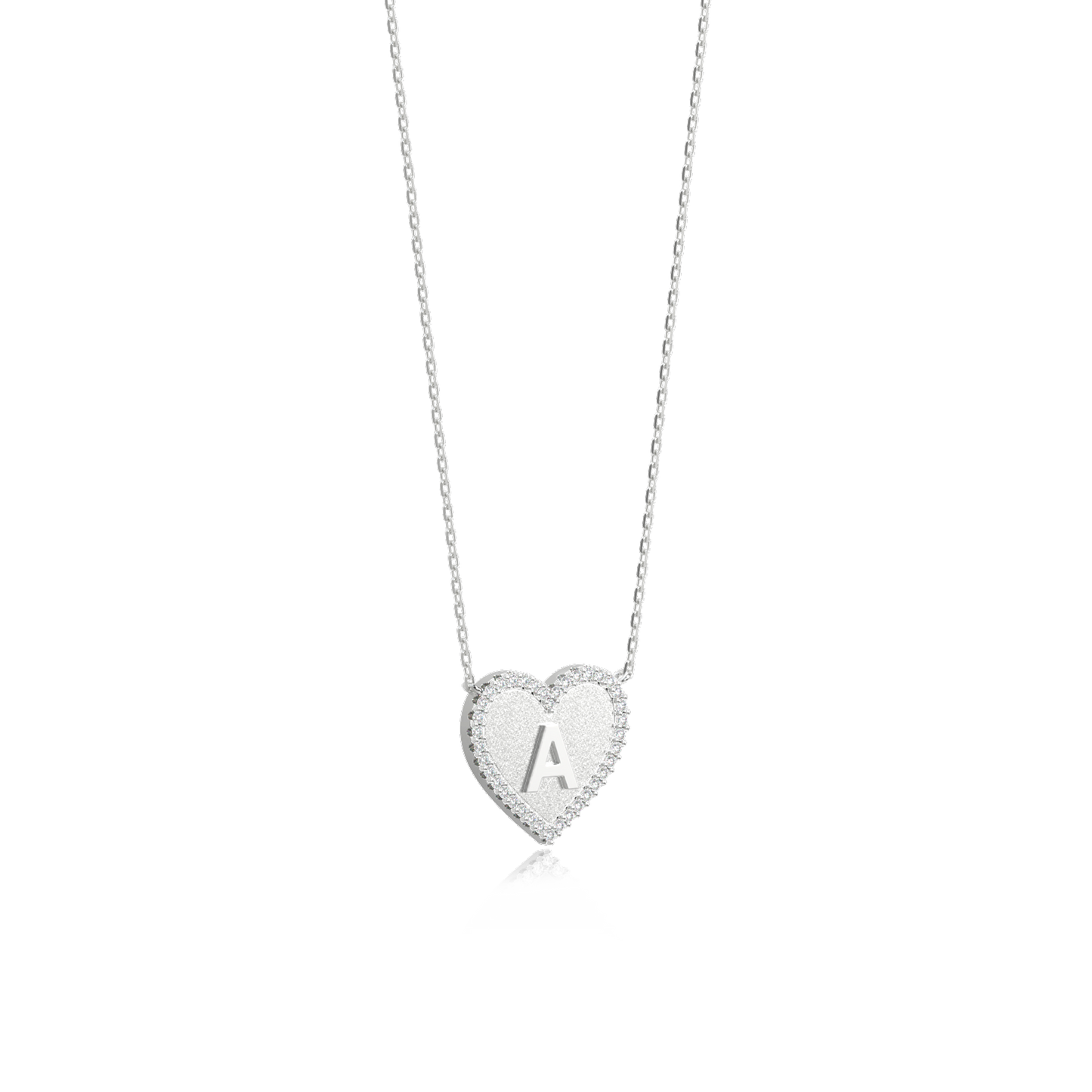 Rhodium Plated Heart Initial Necklace AW24N003R