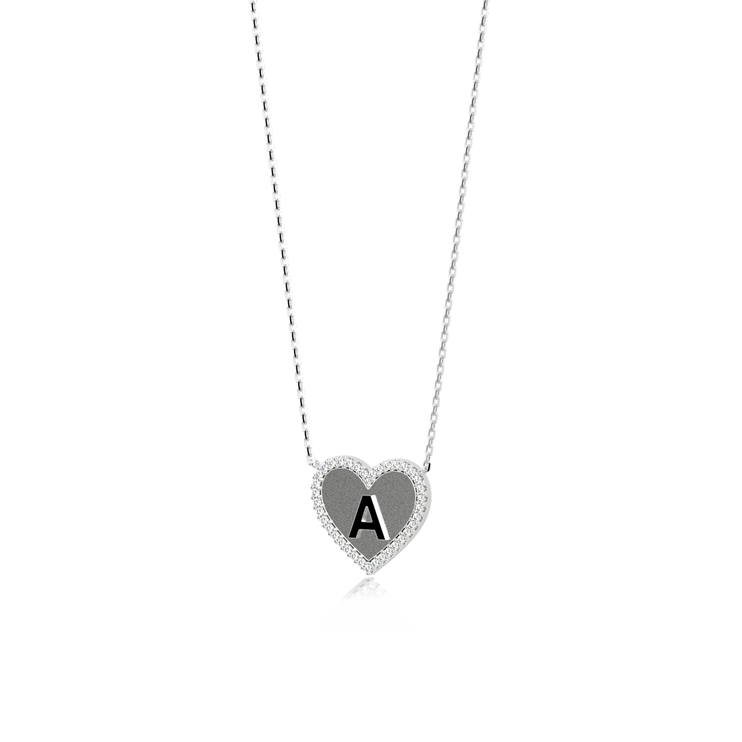 Rhodium Plated Heart Initial Necklace AW24N003R