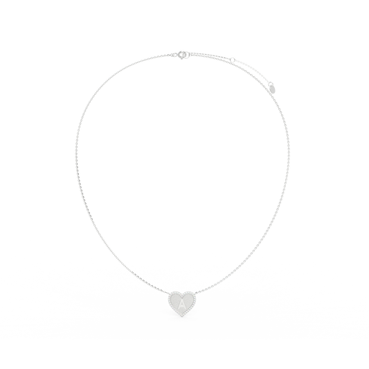 Rhodium Plated Heart Initial Necklace AW24N003R