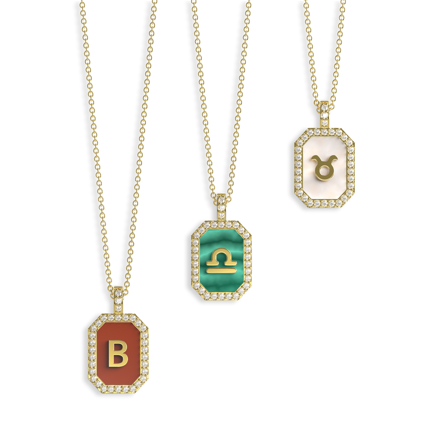 Rhodium Plated Malachite Zodiac & Initial Necklace – OctagonAW24N004R