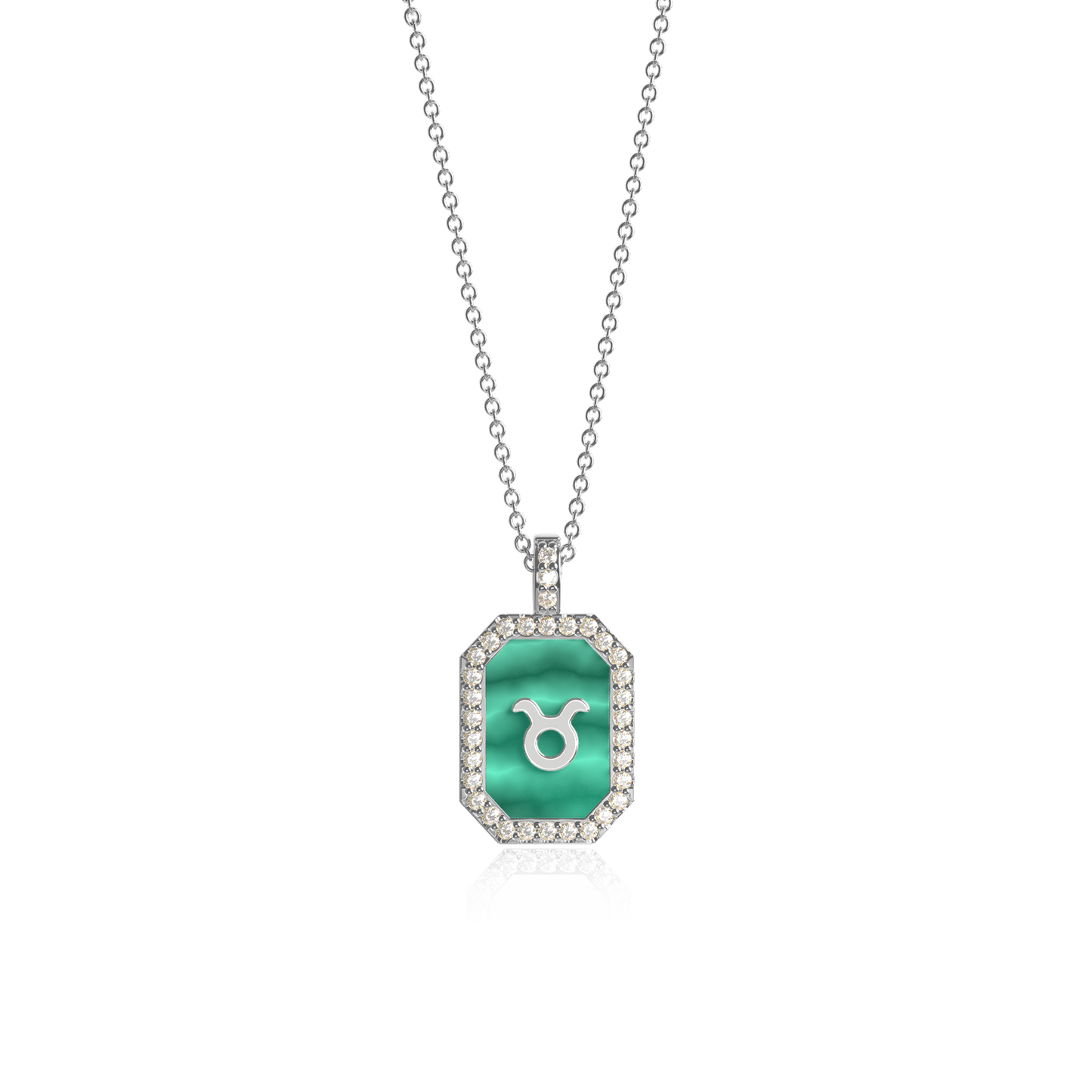 Rhodium Plated Malachite Zodiac & Initial Necklace – OctagonAW24N004R