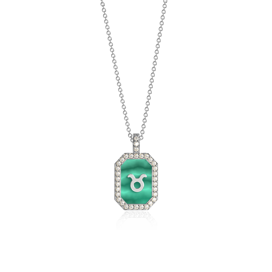 Rhodium Plated Malachite Zodiac & Initial Necklace – OctagonAW24N004R