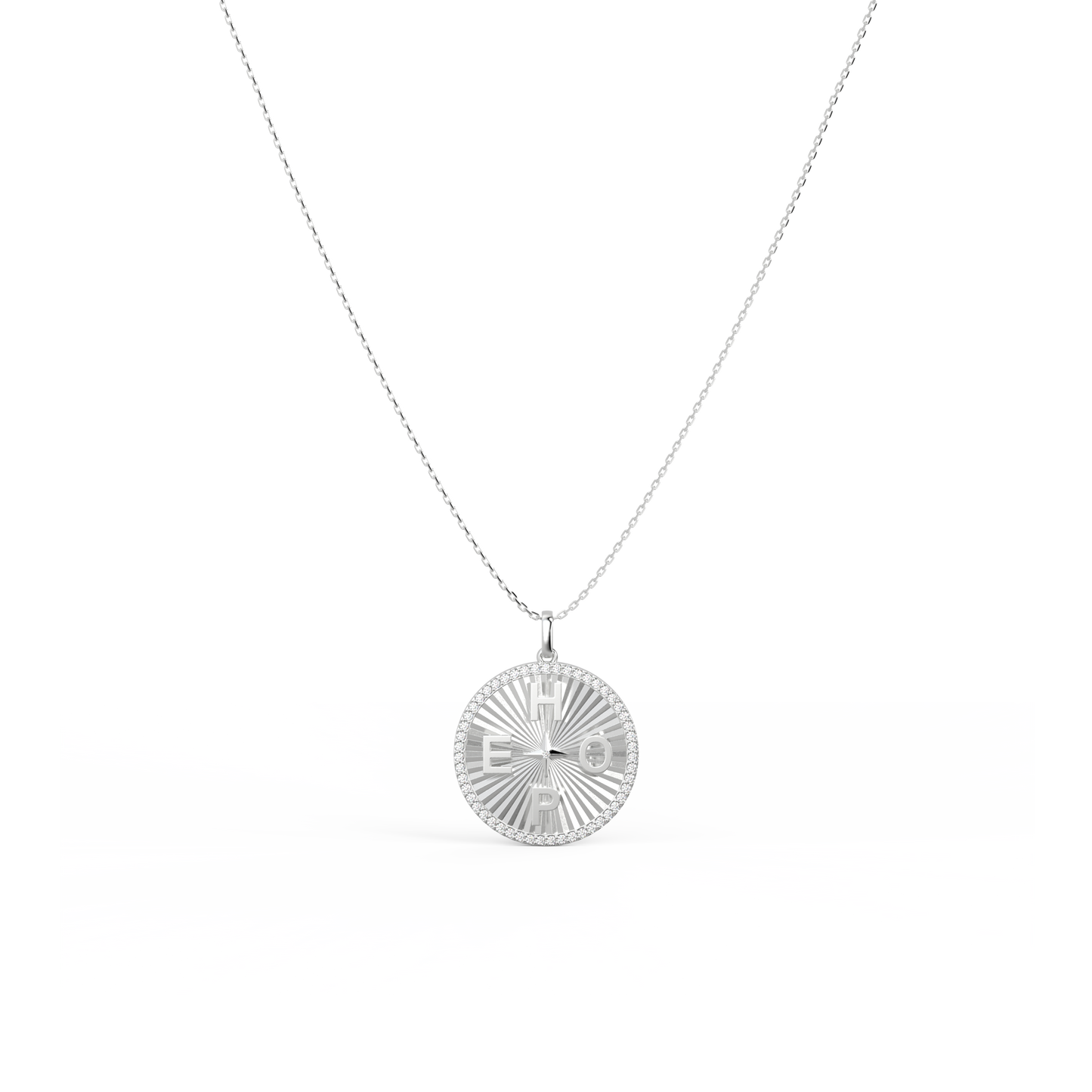 Rhodium Plated Personal Story Medallion Necklace – Lucky Symbol & Engravable（Pleated）AW24N007B