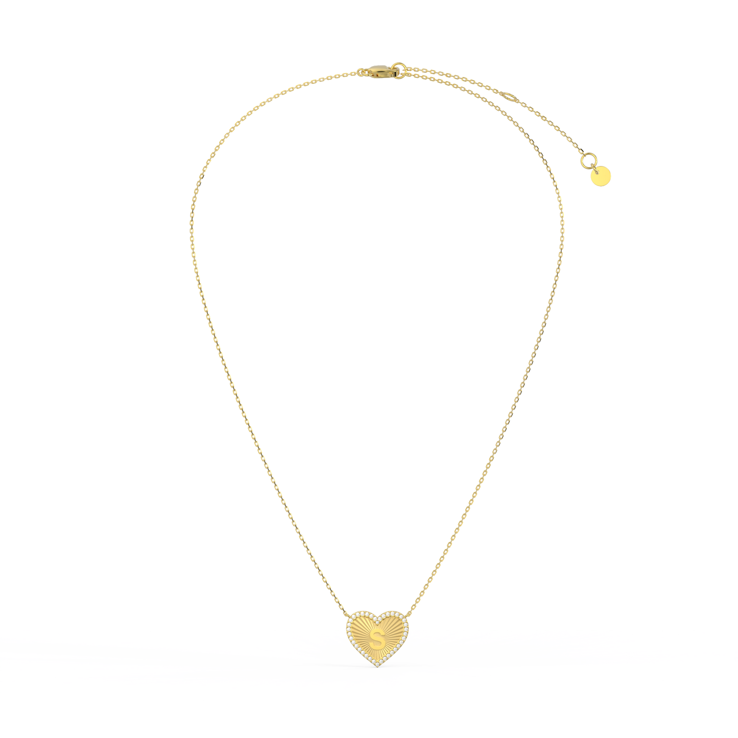 18k Gold Plate Heart Initial Necklace（Pleated）AW24N008A