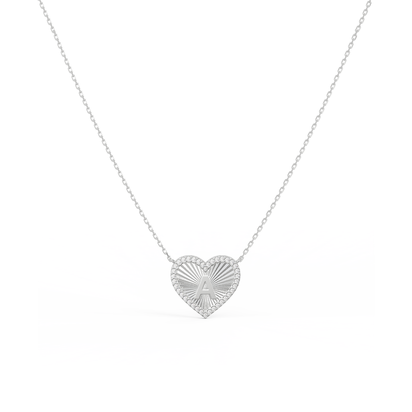 Rhodium Plated Heart Initial Necklace（Pleated）AW24N008B