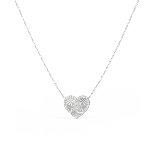 Rhodium Plated Heart Initial Necklace（Pleated）AW24N008B