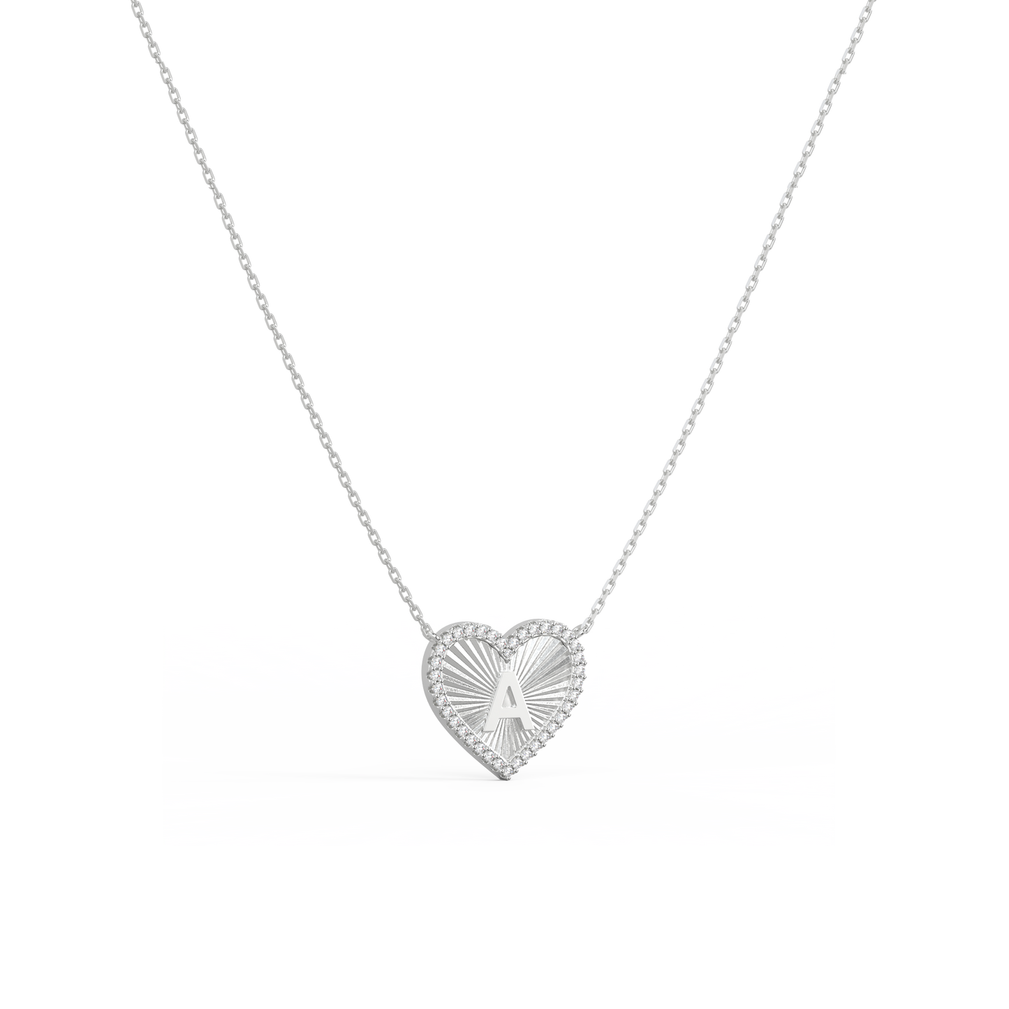 Rhodium Plated Heart Initial Necklace（Pleated）AW24N008B