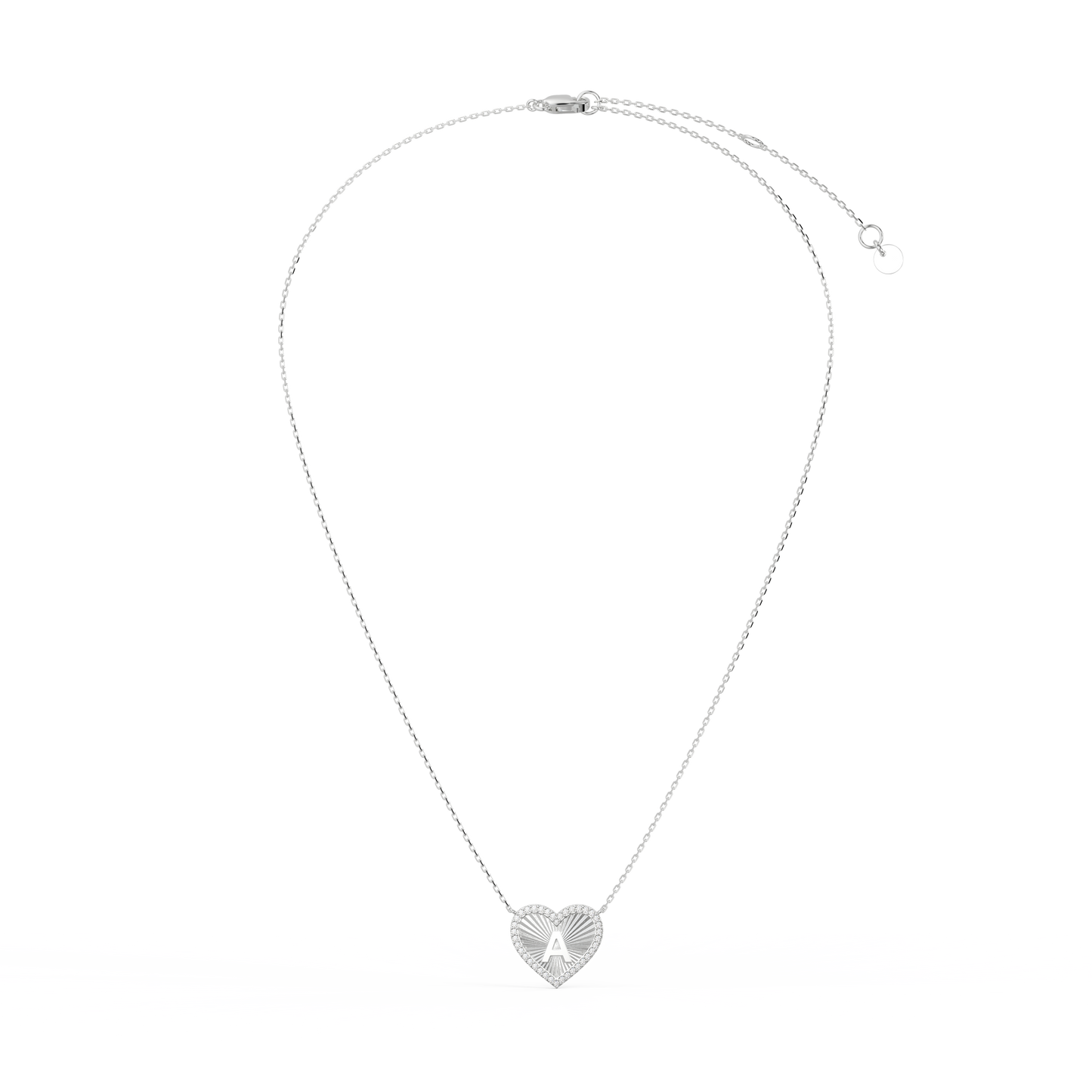 Rhodium Plated Heart Initial Necklace（Pleated）AW24N008B