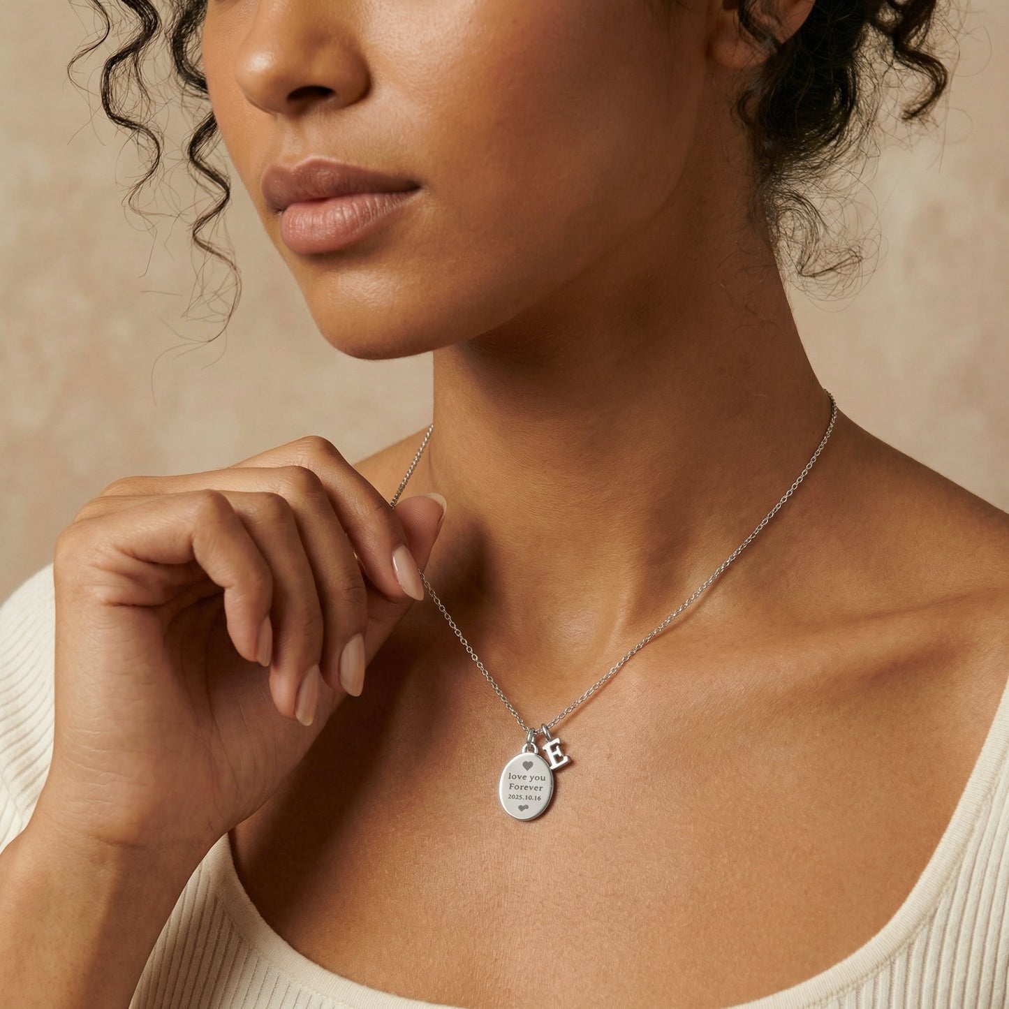 January Carnation & Garnet Initial Necklace