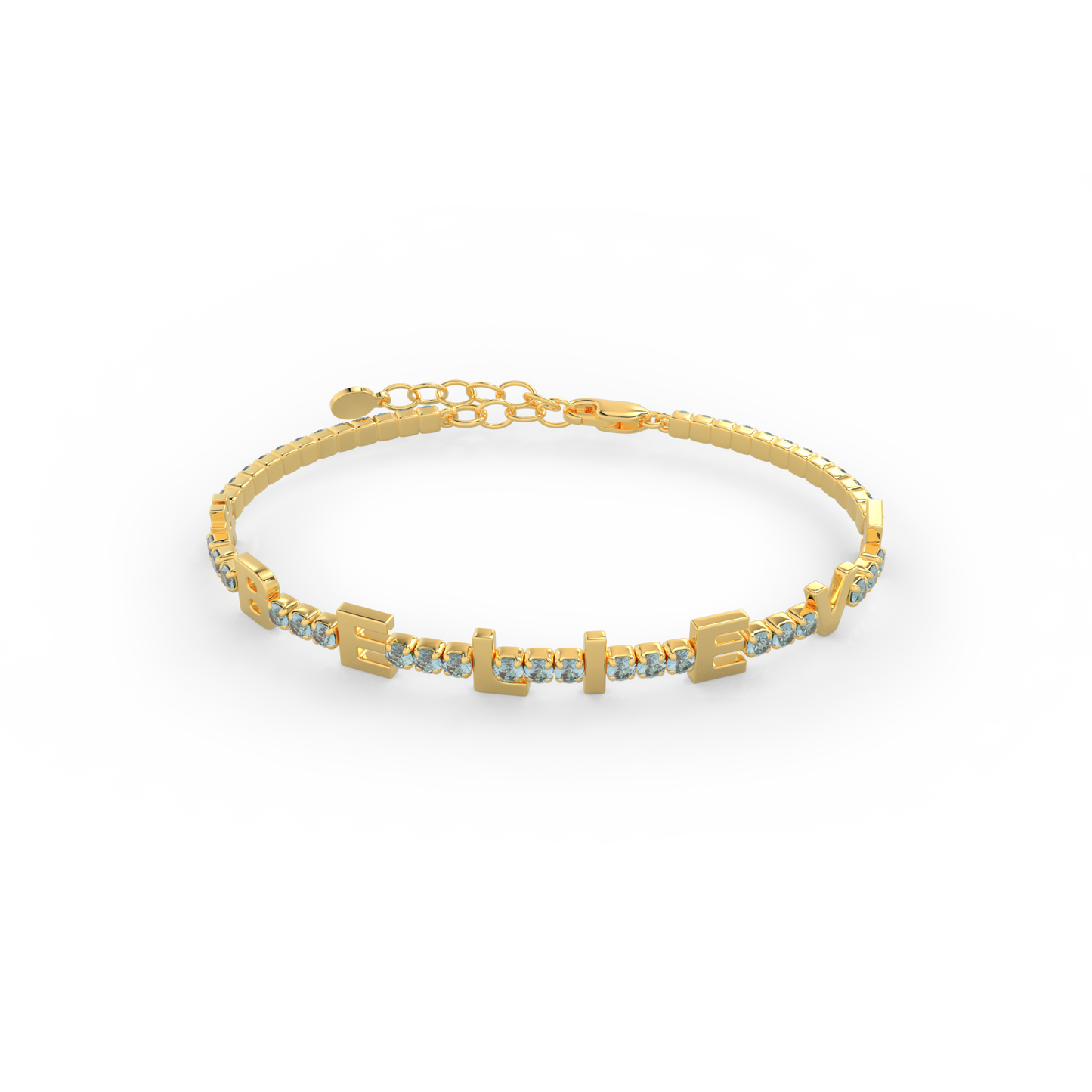 Aquamarine  Birthstone Tennis Bracelet 18K yellow Gold SB001B