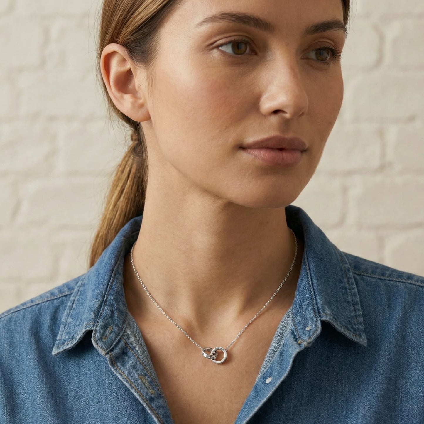 Rhodium Plated Infinite Linked Circle Necklace