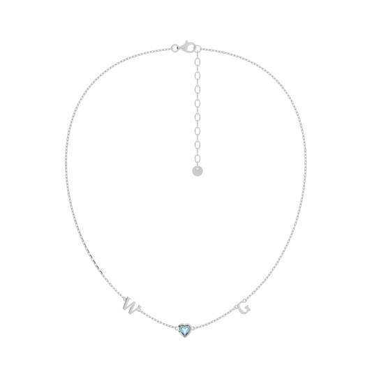 Rhodium March HeartLink Birthstone Necklace SN022R