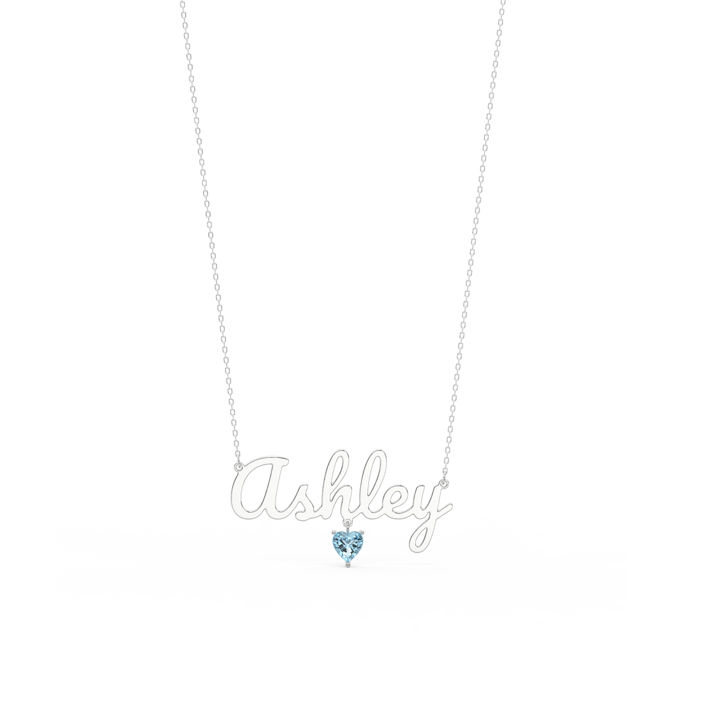 Rhodium Plated Heart Birthstone Name Necklace SN001R