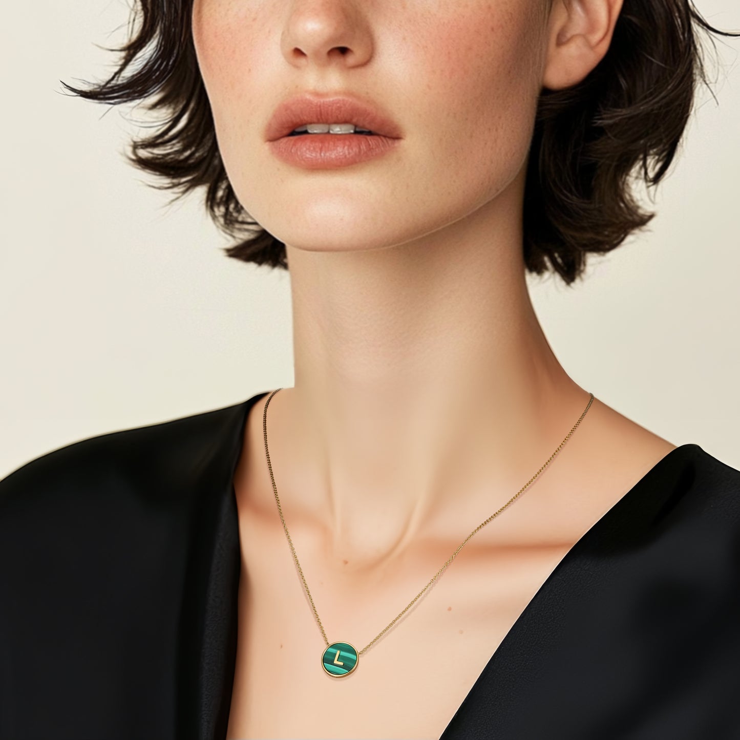 Rhodium Plated Malachite Initial Necklace SS25N002R