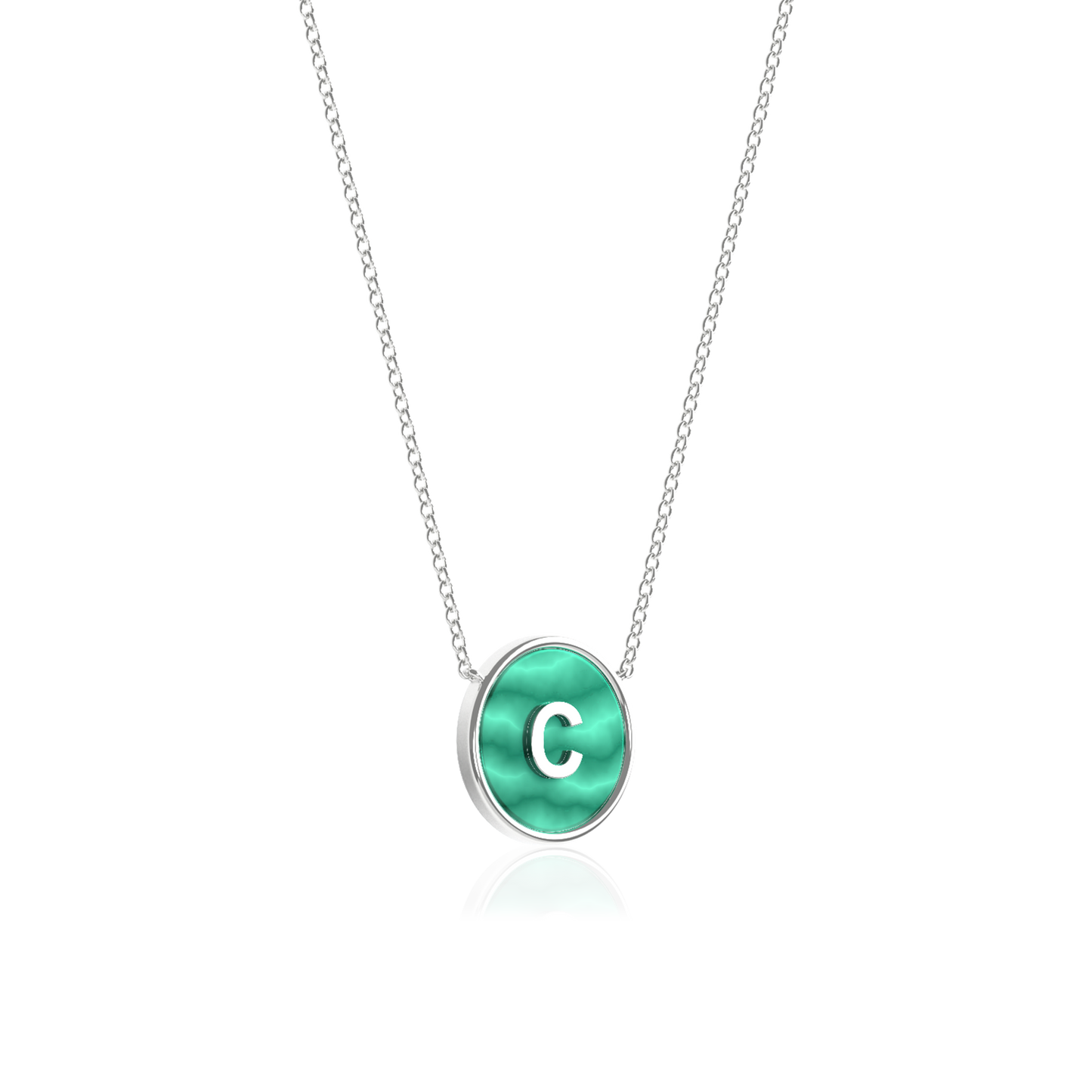 Rhodium Plated Malachite Initial Necklace SS25N002R