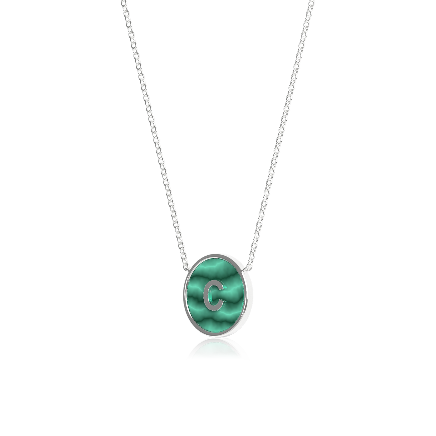 Rhodium Plated Malachite Initial Necklace SS25N002R