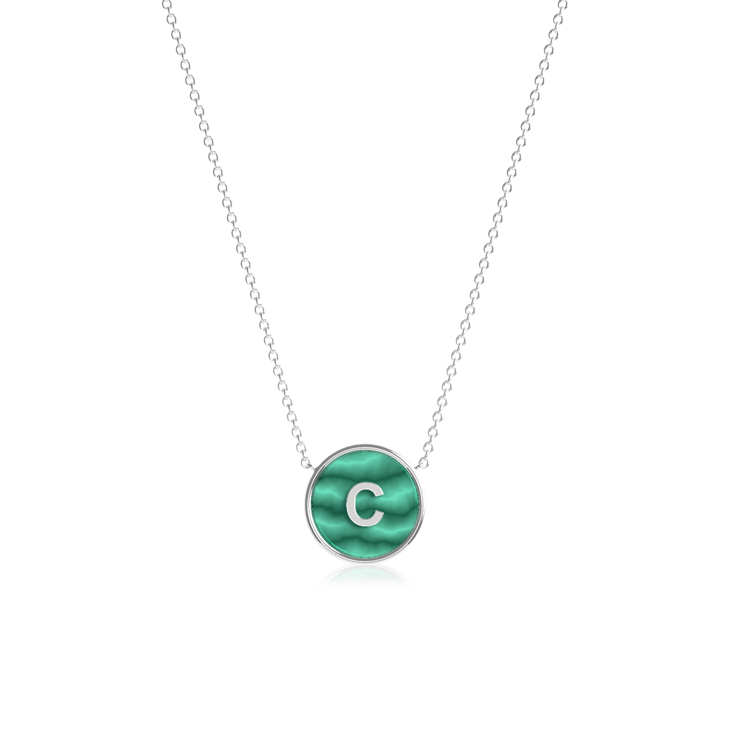 Rhodium Plated Malachite Initial Necklace SS25N002R