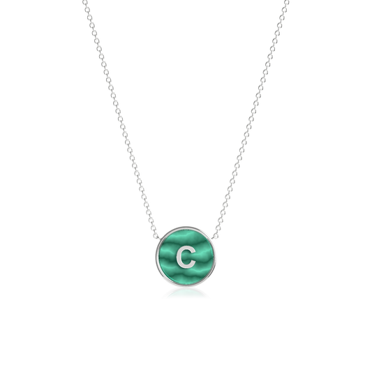 Rhodium Plated Malachite Initial Necklace SS25N002R