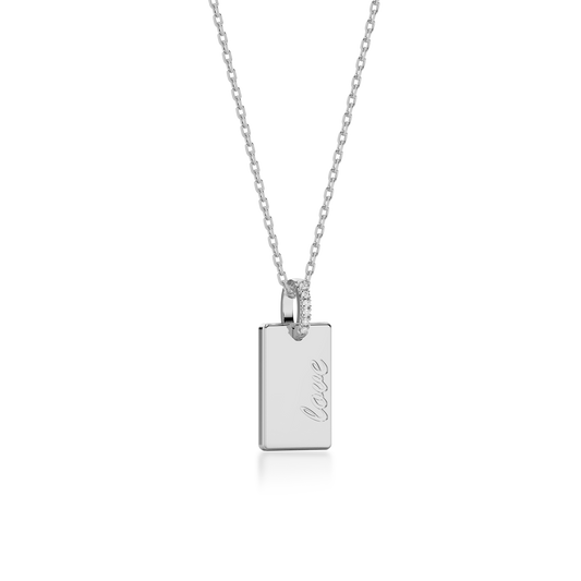 Rhodium Plated Rectangle Engravable Necklace SS25N001S